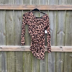 Free People Cinnamon Combo Mesh Asymmetrical Long Sleeve Top NWT Size M